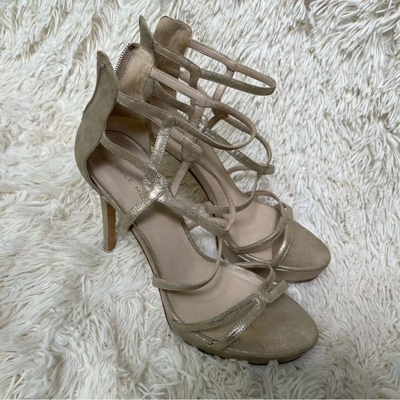 Pelle Moda Gold Strappy Platform Heels sandals back zip closure leather Size 10 - Picture 1 of 12